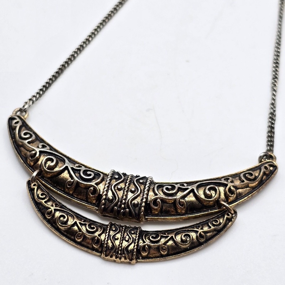 Gold Tone Filigree‎ Crescent Statement Necklace Boho Witchy Gothic